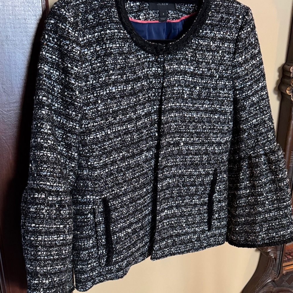 J. Crew Women's Black and White Tweed Blazer